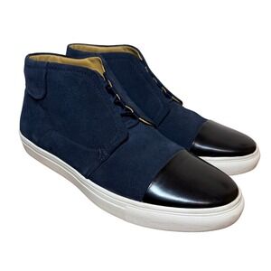 J Shoes Hunt Mens Navy Suede & Black Leather Cap‎ Toe Chukka Sneakers Minimalist